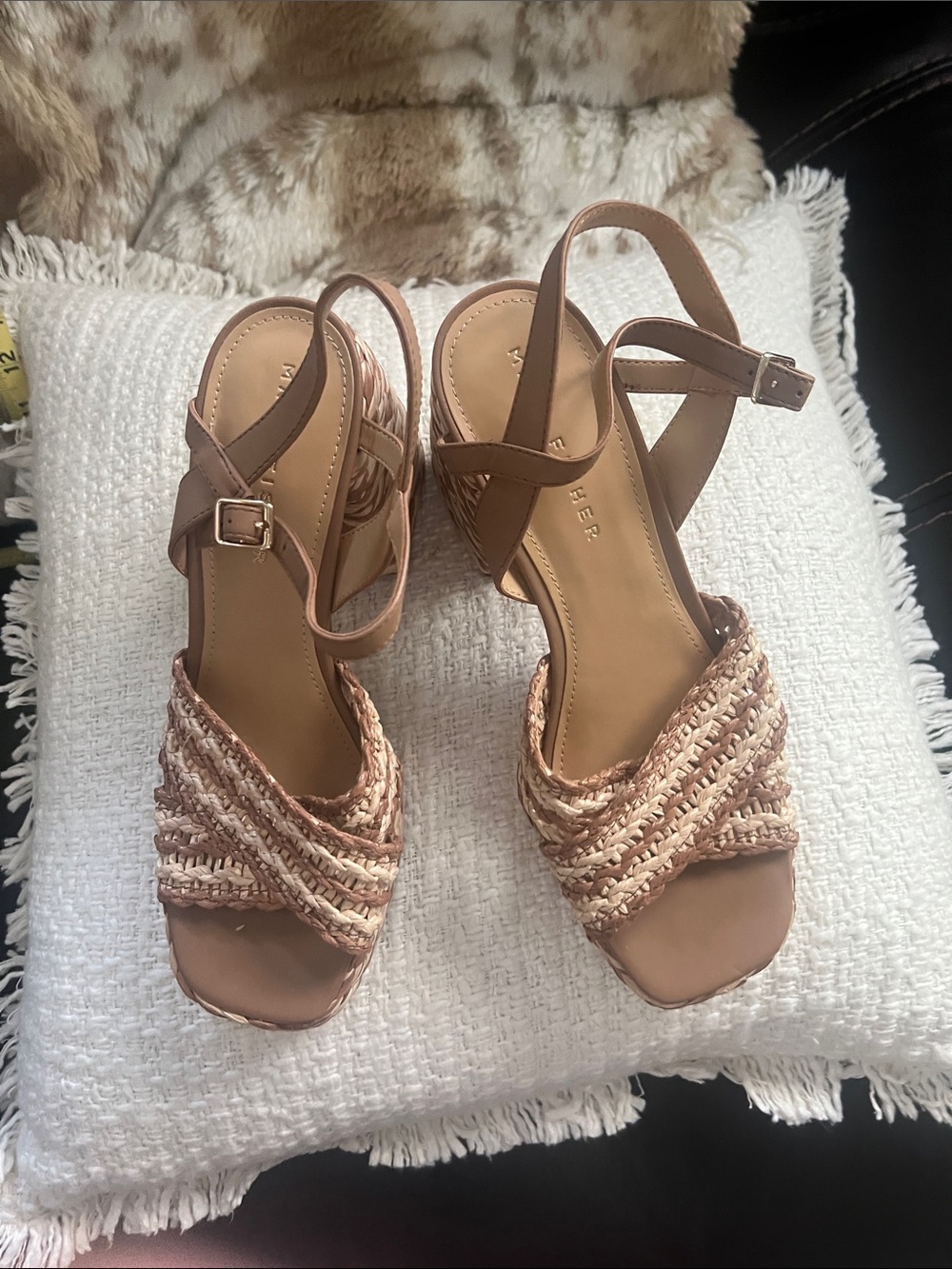 Marc Fisher Tan Braided Wedge Sandals